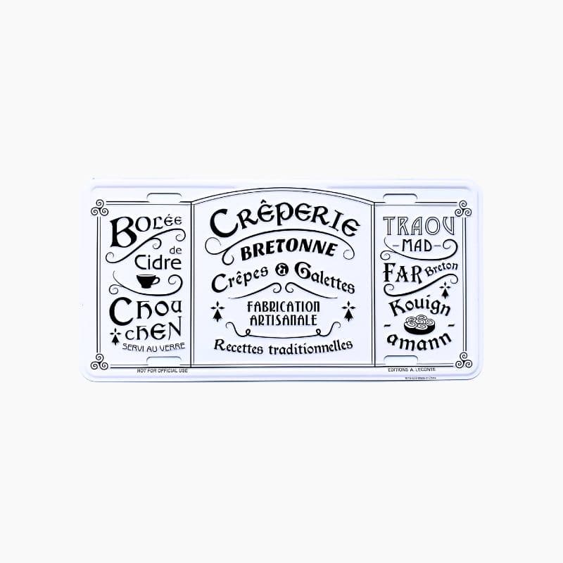 Plaque Décorative en Métal Crêperie Bretonne Fond Blanc